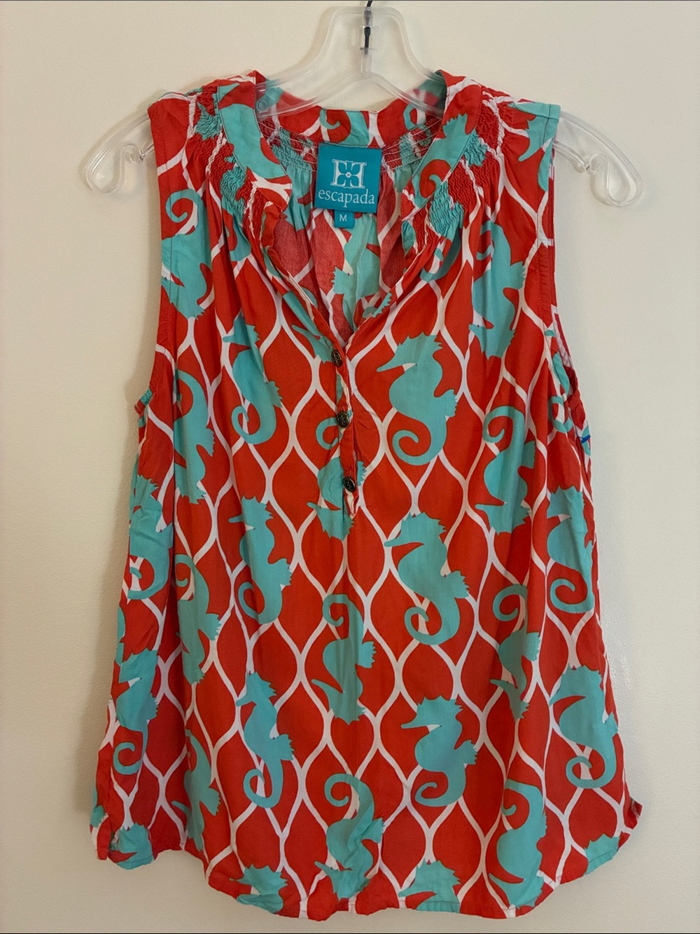 escapada Red and Turquoise Seahorse Print Sleeveless Top